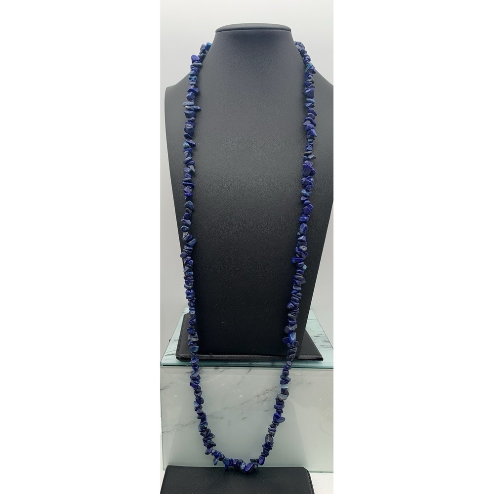 Lapis Chip Bead Long Necklace - Deep Blue